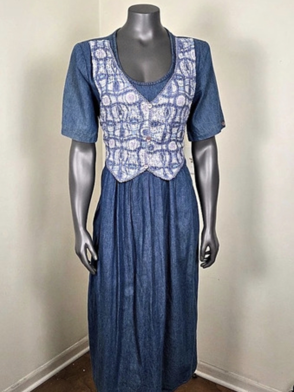 Vintage allison-che Floral Maxi Dress in Blue Like New Cottagecore